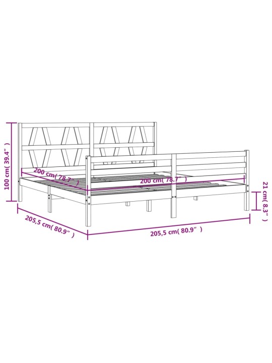 Rám postele s čelem bílý 200 x 200 cm masivní dřevo