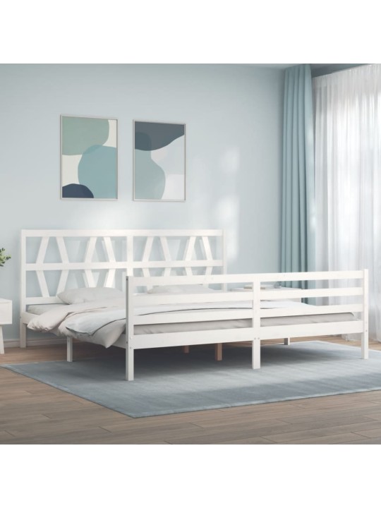 Rám postele s čelem bílý 200 x 200 cm masivní dřevo