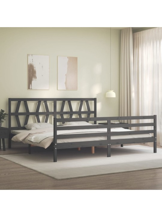 Rám postele s čelem šedý 200 x 200 cm masivní dřevo