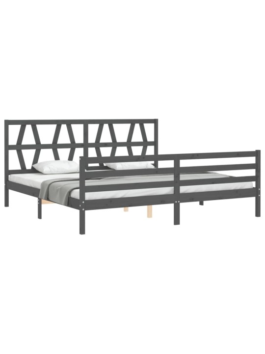 Rám postele s čelem šedý 200 x 200 cm masivní dřevo