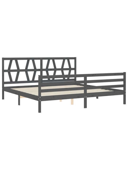 Rám postele s čelem šedý 200 x 200 cm masivní dřevo