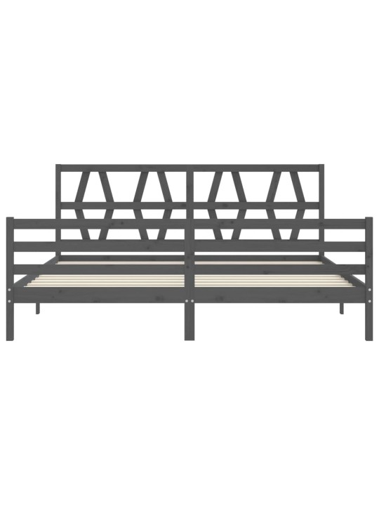 Rám postele s čelem šedý 200 x 200 cm masivní dřevo