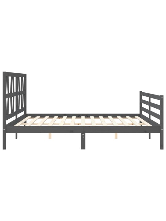 Rám postele s čelem šedý 200 x 200 cm masivní dřevo