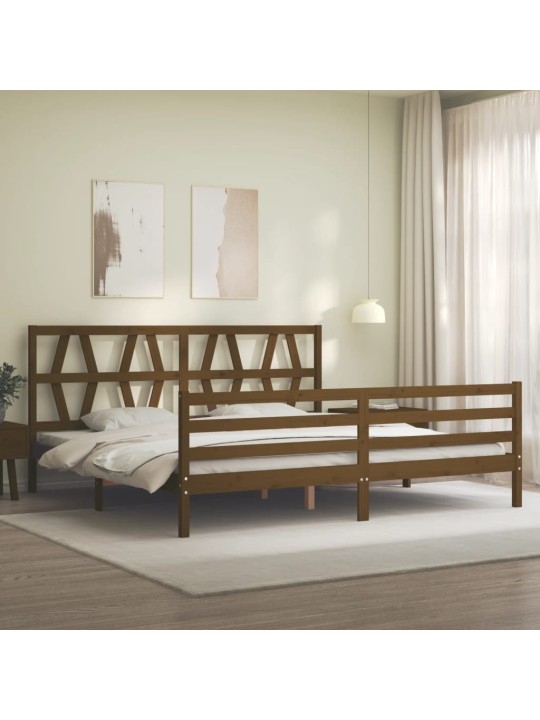 Rám postele s čelem medově hnědý 200 x 200 cm masivní dřevo