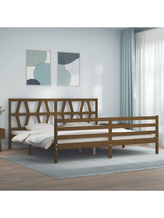 Rám postele s čelem medově hnědý 200 x 200 cm masivní dřevo