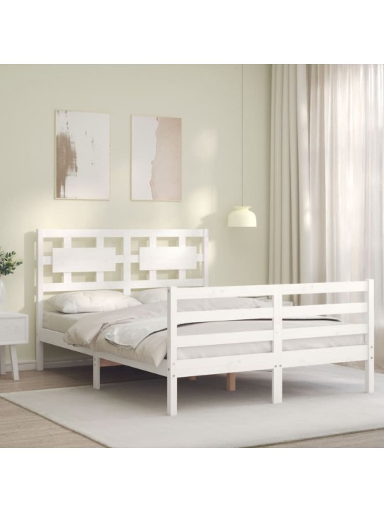 Rám postele s čelem bílý Small Double masivní dřevo