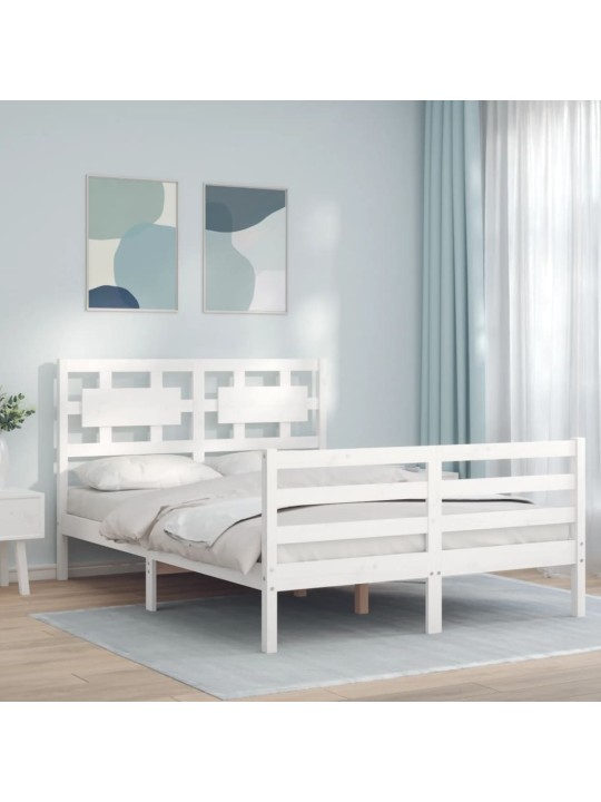 Rám postele s čelem bílý Small Double masivní dřevo