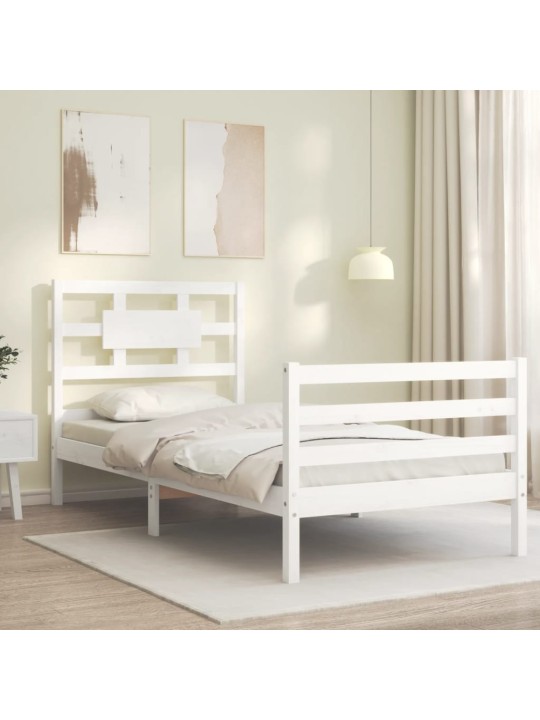 Rám postele s čelem bílý 90 x 200 cm masivní dřevo