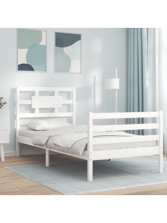 Rám postele s čelem bílý 90 x 200 cm masivní dřevo