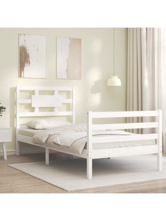 Rám postele s čelem bílý 100 x 200 cm masivní dřevo