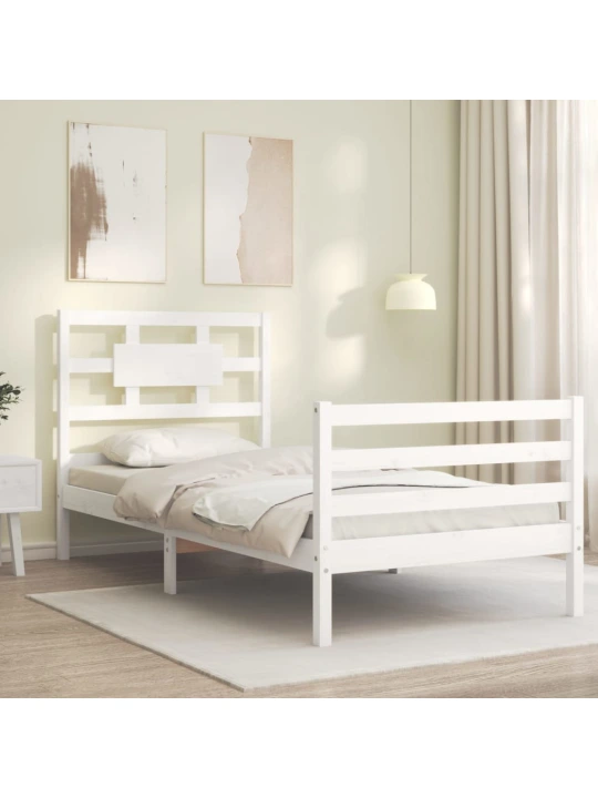 Rám postele s čelem bílý 100 x 200 cm masivní dřevo