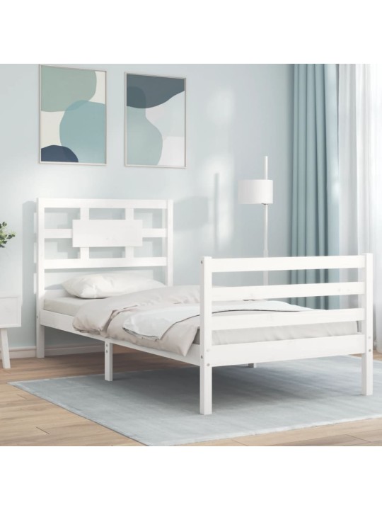 Rám postele s čelem bílý 100 x 200 cm masivní dřevo