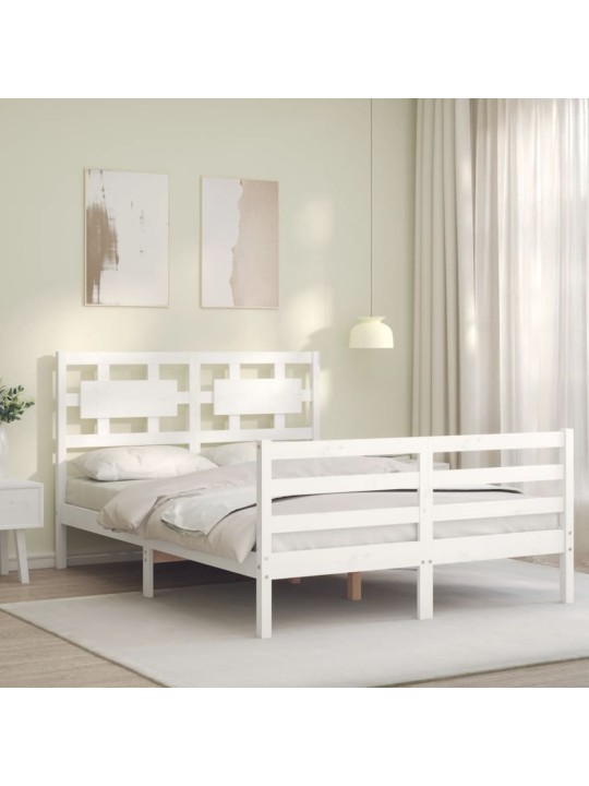 Rám postele s čelem bílý 120 x 200 cm masivní dřevo
