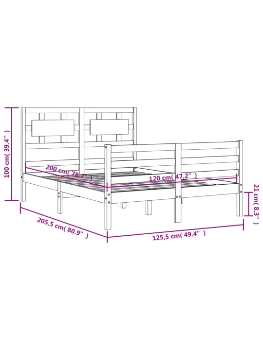Rám postele s čelem bílý 120 x 200 cm masivní dřevo