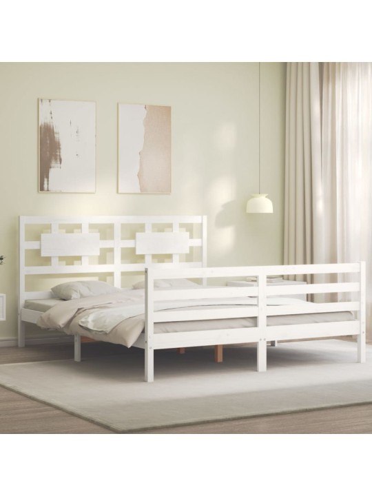 Rám postele s čelem bílý 160 x 200 cm masivní dřevo