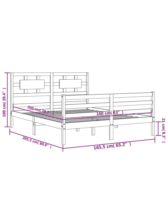 Rám postele s čelem bílý 160 x 200 cm masivní dřevo