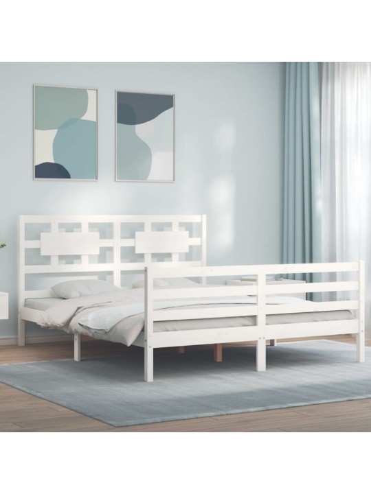 Rám postele s čelem bílý 160 x 200 cm masivní dřevo