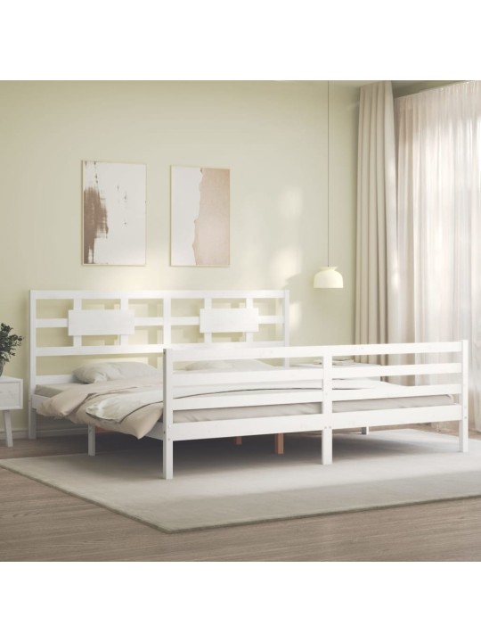 Rám postele s čelem bílý Super King Size masivní dřevo