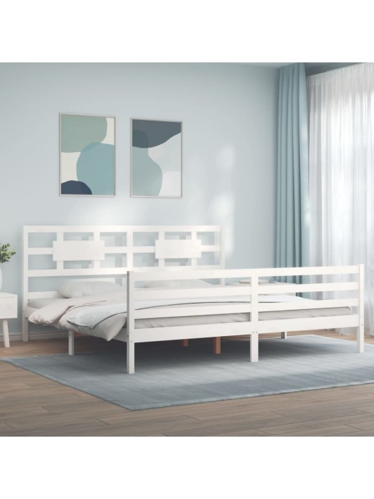 Rám postele s čelem bílý Super King Size masivní dřevo