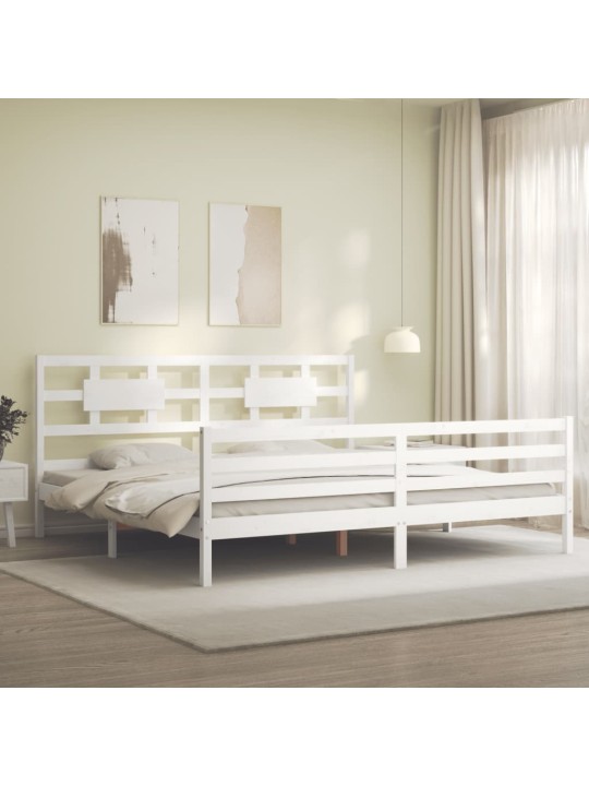 Rám postele s čelem bílý 200 x 200 cm masivní dřevo