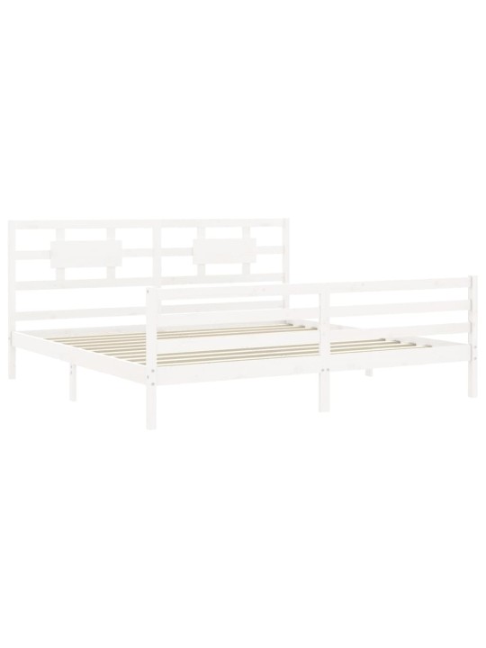 Rám postele s čelem bílý 200 x 200 cm masivní dřevo