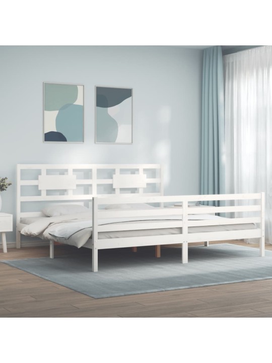 Rám postele s čelem bílý 200 x 200 cm masivní dřevo
