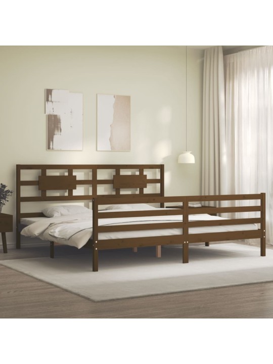 Rám postele s čelem medově hnědý 200 x 200 cm masivní dřevo
