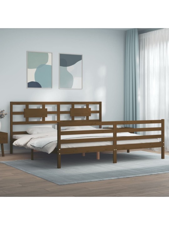 Rám postele s čelem medově hnědý 200 x 200 cm masivní dřevo