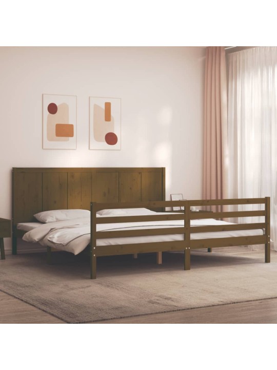 Rám postele s čelem medově hnědý 200 x 200 cm masivní dřevo