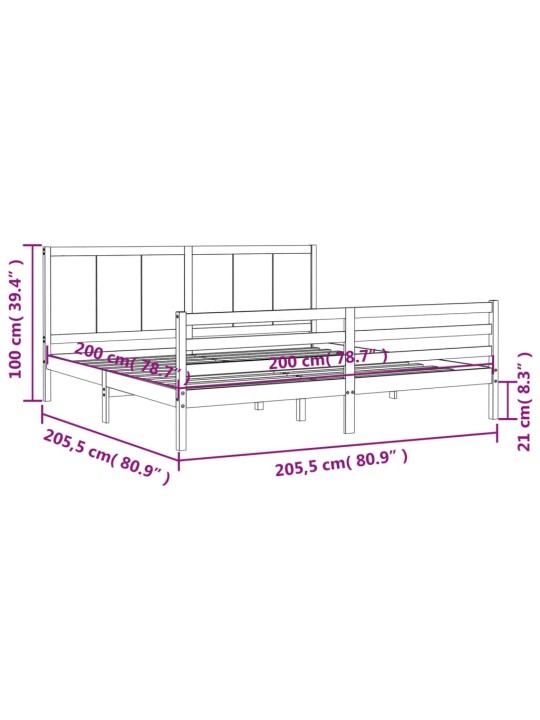 Rám postele s čelem medově hnědý 200 x 200 cm masivní dřevo