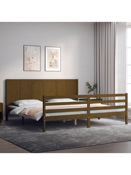 Rám postele s čelem medově hnědý 200 x 200 cm masivní dřevo