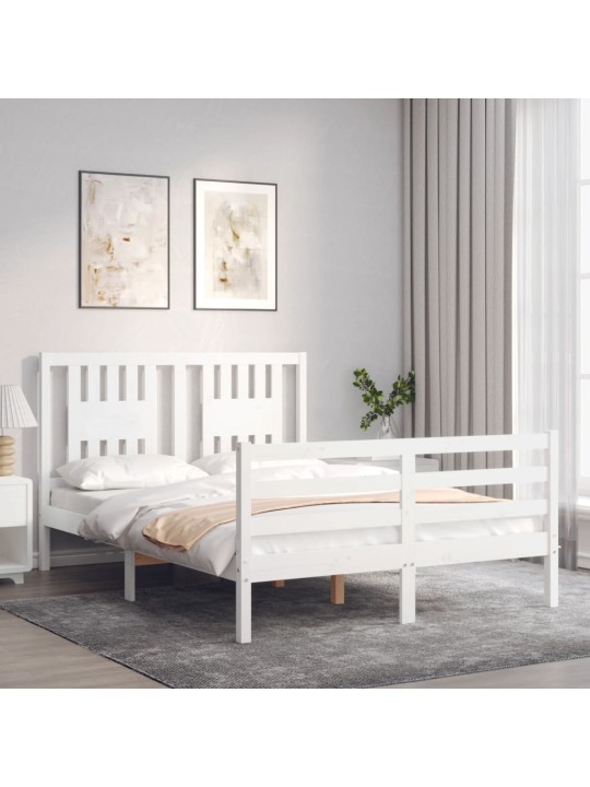 Rám postele s čelem bílý 140 x 190 cm masivní dřevo
