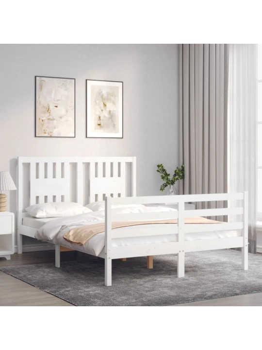 Rám postele s čelem bílý 140 x 190 cm masivní dřevo