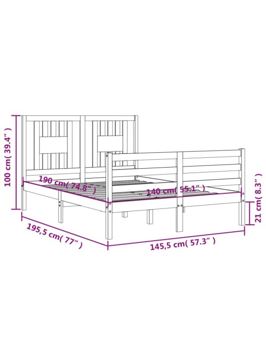 Rám postele s čelem bílý 140 x 190 cm masivní dřevo