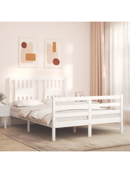 Rám postele s čelem bílý 140 x 190 cm masivní dřevo