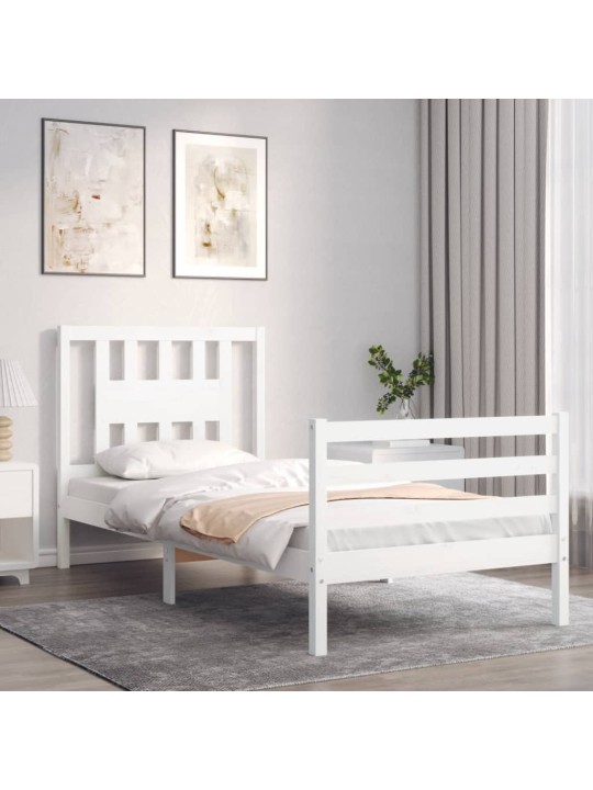 Rám postele s čelem bílý 90 x 200 cm masivní dřevo