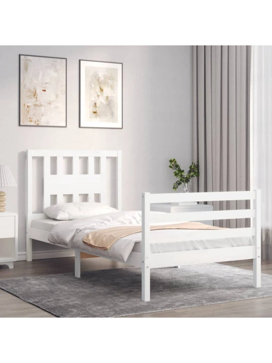 Rám postele s čelem bílý 90 x 200 cm masivní dřevo