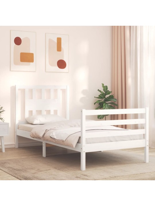 Rám postele s čelem bílý 90 x 200 cm masivní dřevo