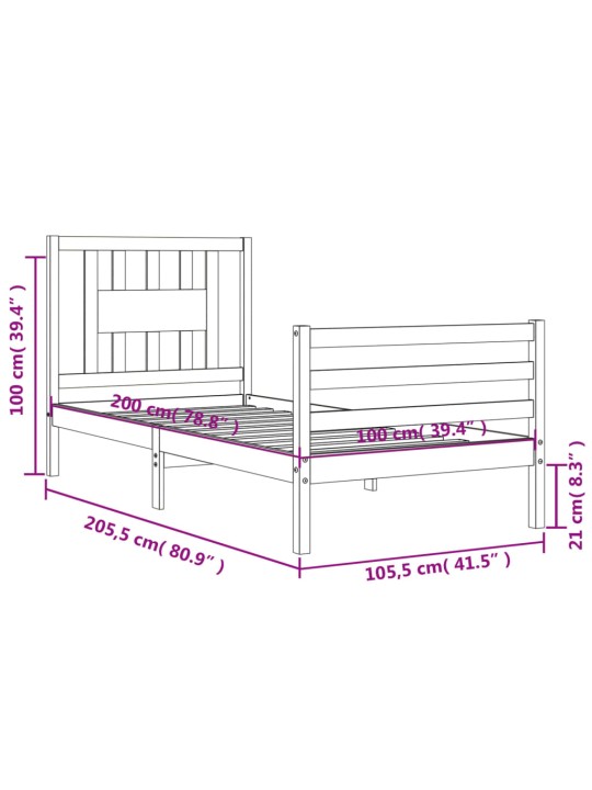 Rám postele s čelem 100 x 200 cm masivní dřevo