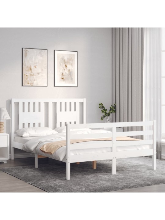Rám postele s čelem bílý 120 x 200 cm masivní dřevo