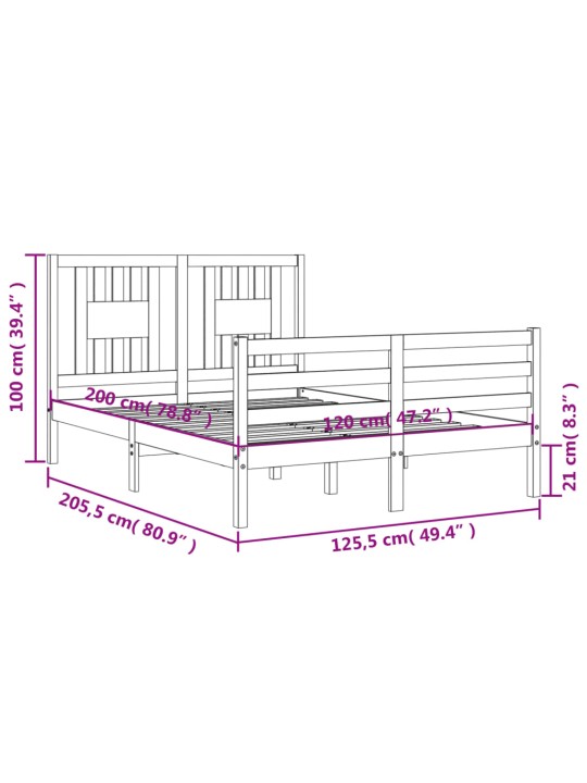 Rám postele s čelem bílý 120 x 200 cm masivní dřevo