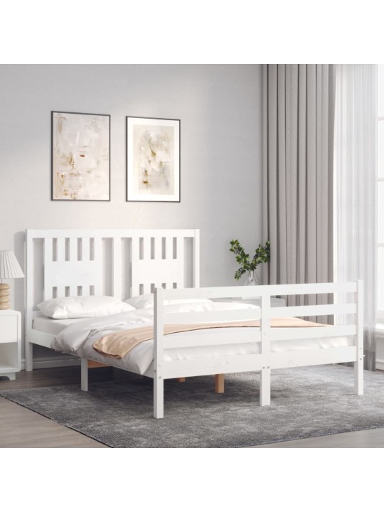 Rám postele s čelem bílý 140 x 200 cm masivní dřevo