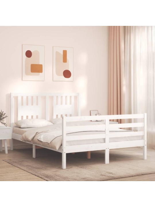 Rám postele s čelem bílý 140 x 200 cm masivní dřevo