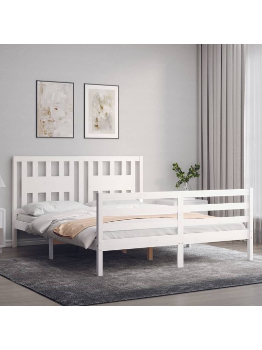 Rám postele s čelem bílý 160 x 200 cm masivní dřevo