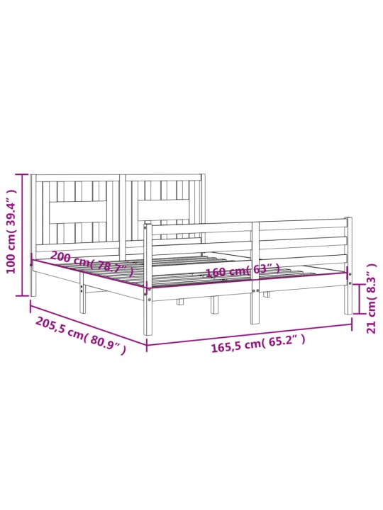Rám postele s čelem bílý 160 x 200 cm masivní dřevo