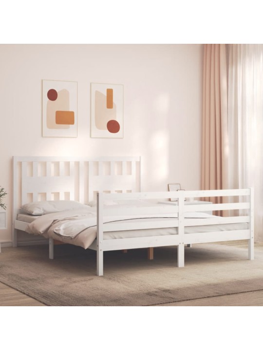 Rám postele s čelem bílý 160 x 200 cm masivní dřevo