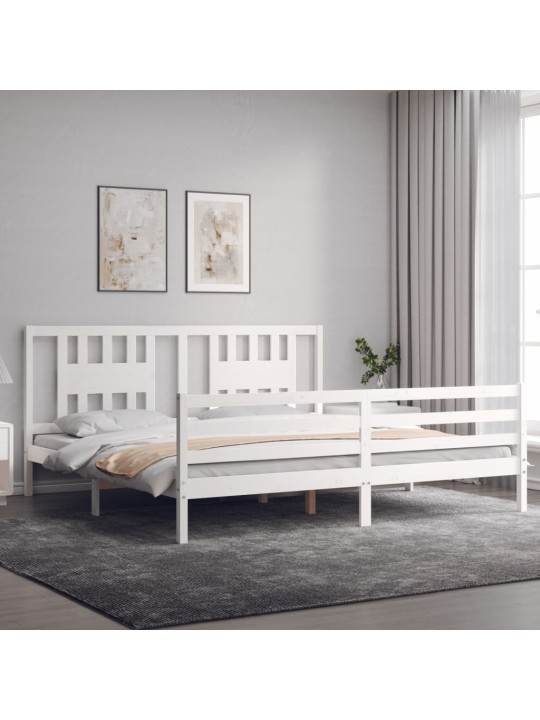 Rám postele s čelem bílý Super King Size masivní dřevo