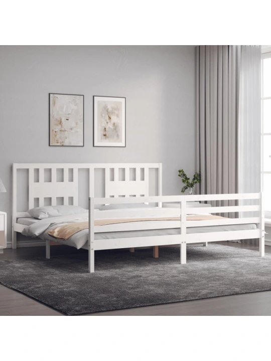Rám postele s čelem bílý Super King Size masivní dřevo