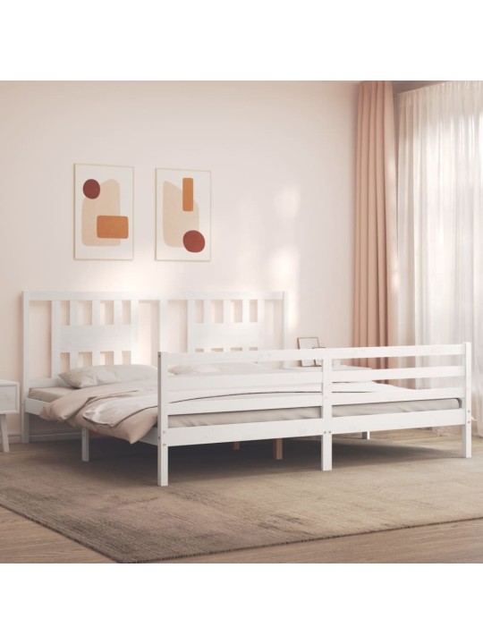 Rám postele s čelem bílý Super King Size masivní dřevo