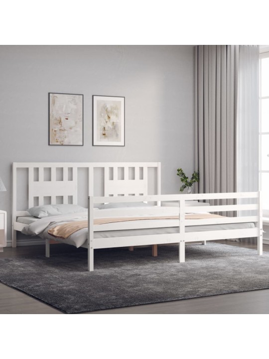 Rám postele s čelem bílý 200 x 200 cm masivní dřevo